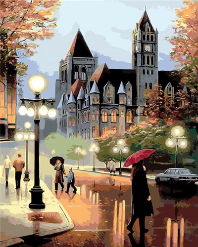 AZQSD Oil Painting By Numbers Landscape DIY Acrylic Paint Coloring By Numbers City Scenery Canvas Pictures Living Room: SZGD8454