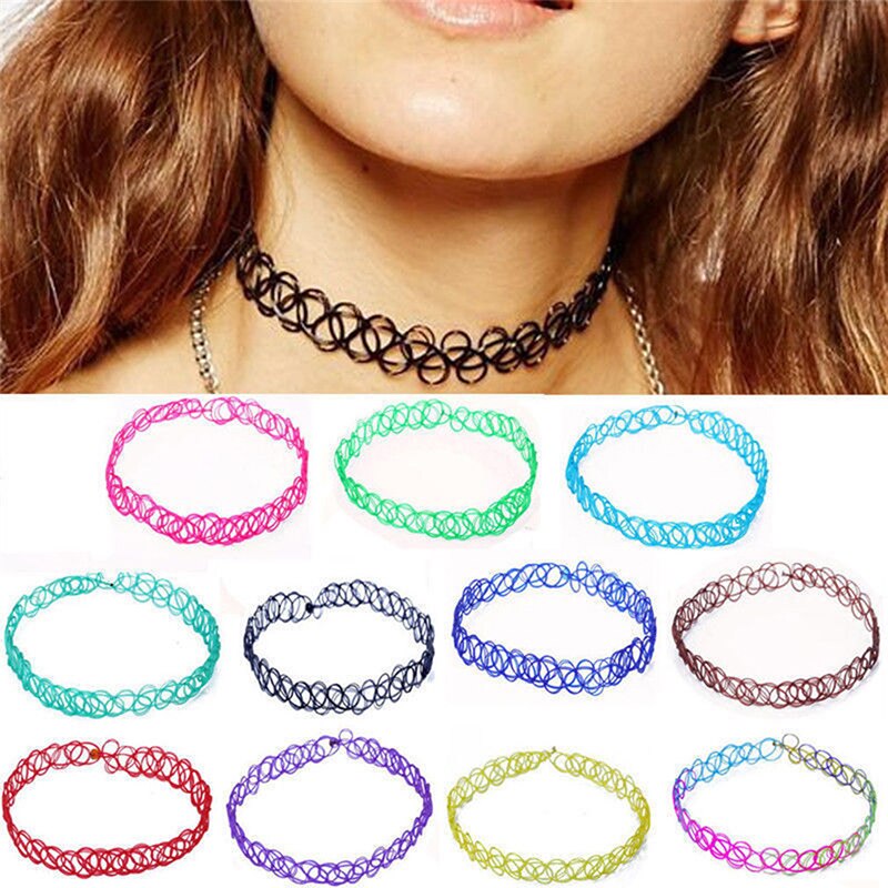 12 Stks/pak 12 Kleuren Tattoo Rainbow Chokers Ketting Vintage Stretch Quarz Elastische Henna Gothic Punk Elastische Vrouwen Sieraden