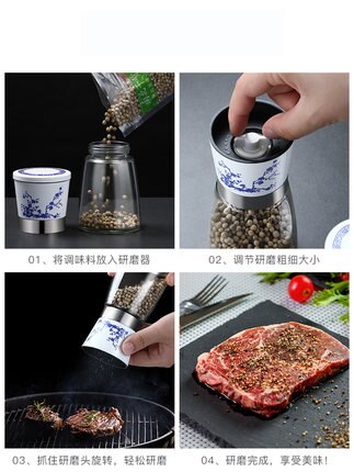 Niebieski i biały porcelany młynek robić pieprzu instrukcja gospodarstwa domowego szlifowania pieprz sezamu pieprz CZARNY PIEPRZ maszynki robić mielenia