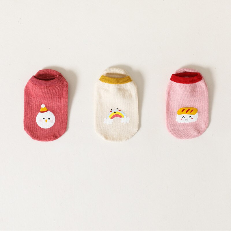 3Pairs/lot Summer Baby Boys Girls Socks Non-Slip Cotton Cartoon Pattern Casual Newborn Short Floor Socks Age For 0-24M 2022: M2283 Rainbow / 13-24M