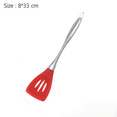 Kitchenware 304 Stainless Steel Hollow Handle Silicone Non-Stick Spatula Spoon Spoon Fence Shovel Kitchen Set Of Four: Red-3