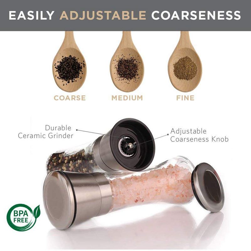 Salière et poivrière en acier inoxydable de première avec support-salière et poivrière de grande taille avec grosseur réglable-sel