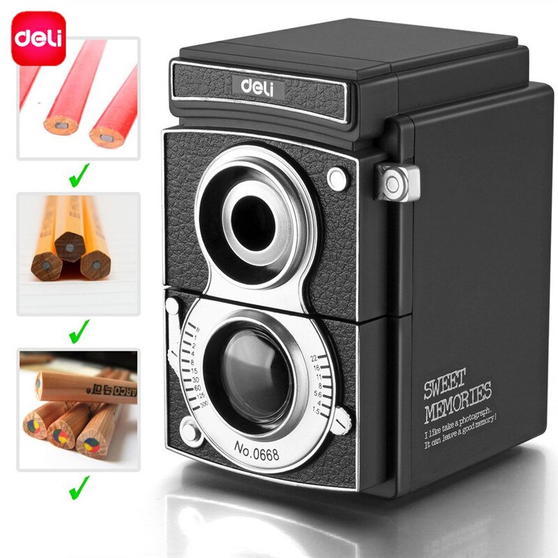 Deli 0668 manual pencil sharpener Vintage Camera Pencil Sharpener Hand Pencil Sharpener Student Pencil Sharpener