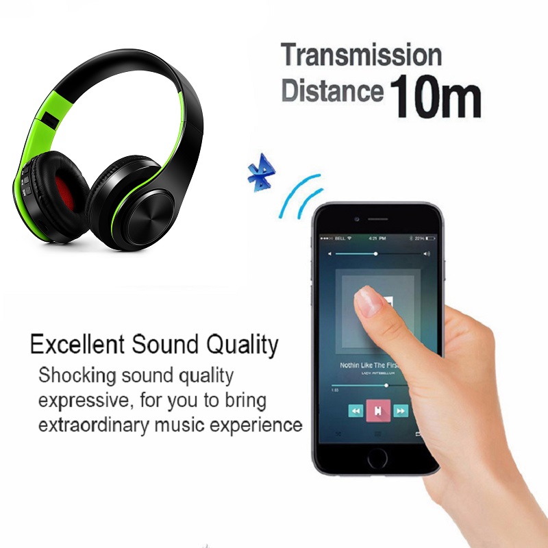 TOPROAD Headphones Bluetooth Headset Earphone Wireless Headphone Stereo Foldable Sport Earphone Microphone Hands Free MP3 Player