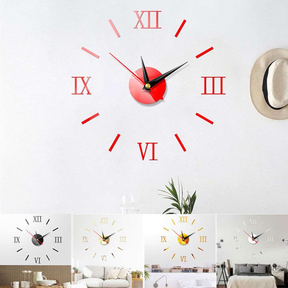 DIY 3D Mirror Surface Large Number Wall Clock Stickers Modern Home Decor Roman Wall Clock Digital Clock Wall Clocks