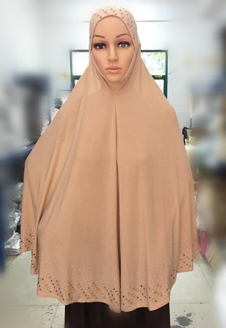 Hidżab islamska odzież natychmiastowa hidżab Turban diamenty Rhinestone chusta hidżab chustka turecki hidżab rozszerzenia szyi klatka piersiowa 100X90CM: dark beige