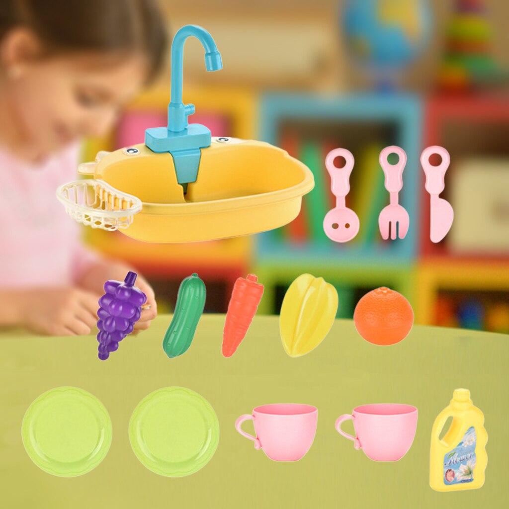 Elektrische Aanrecht Pretend Play Set Met Running Water Rollenspel Speelgoed: Yellow C