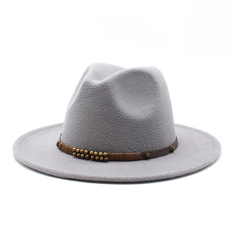 Women Men Wool Vintage Gangster Trilby Felt Fedora Hat Wide Brim Leopard Belt Gentleman Lady Winter Autumn Jazz Cap: light gray