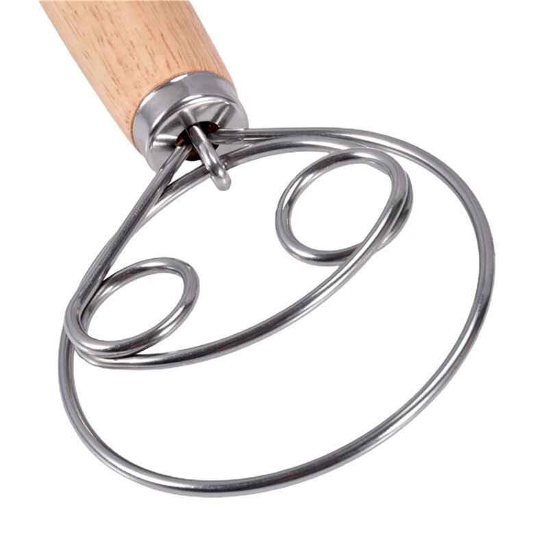 33cm Coil Stirrer with Oak Handle Thick Stainless Steel Simple Sturdy Danish Dough Whisk Baking Kitchen Cake Pastry Tools