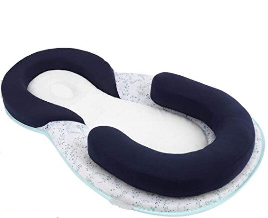 Fødselstid spædbarn korrekt anti-migræne spædbarn pude sovepude ding wei zhen baby pude anti-overløb mil: Jov mørkeblå anti-faldende seng