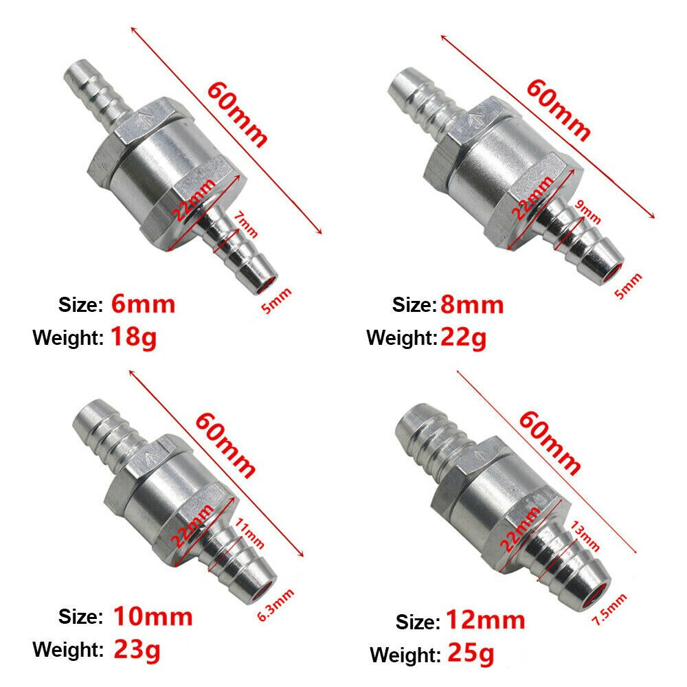 Envägs 6/8/10/12mm ventiler aluminium backventil bränsle bensin diesel olja gas backventil för bil bil olja vattenpumpar