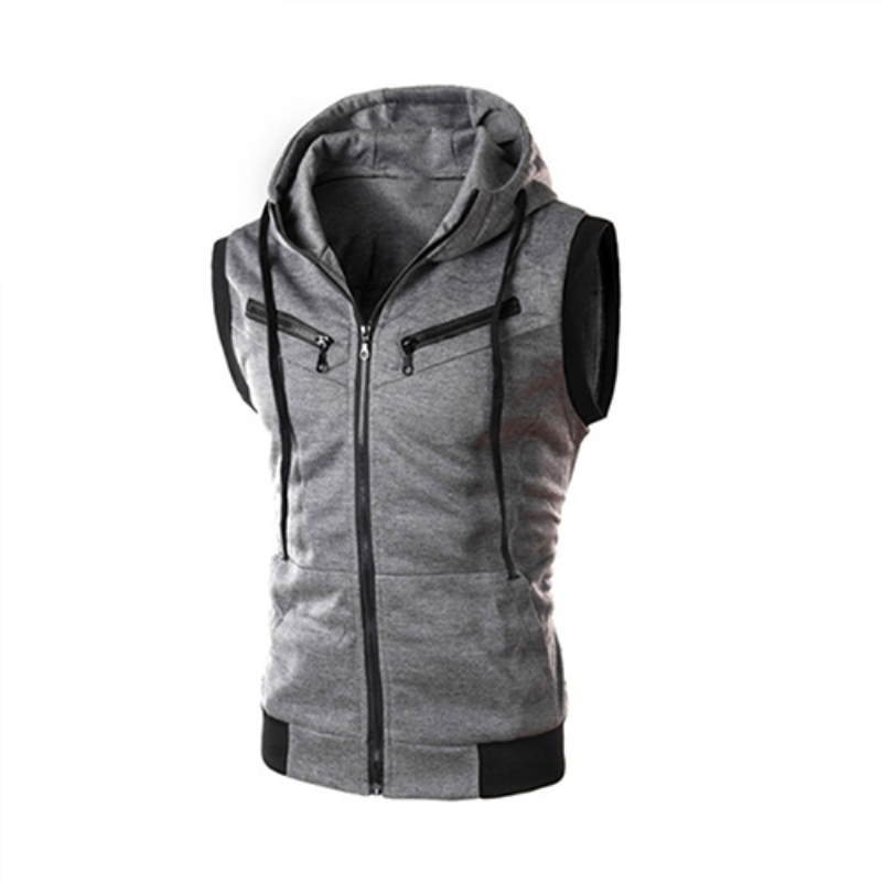 Herfstwarm heren vest met trekkoord, capuchon, rits, slim fit, bovenkleding, mouwloos jack, herenvest