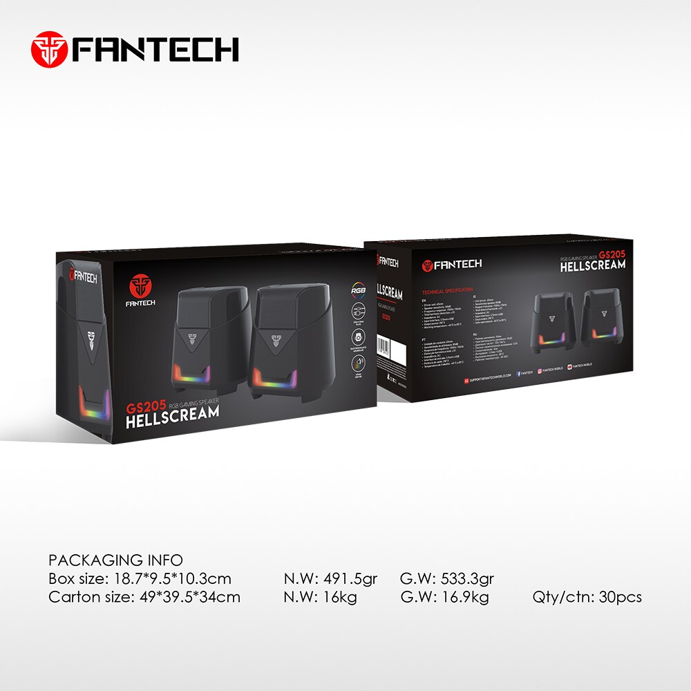 Głośniki komputerowe FANTECH GS205 AUX 3.5mm RGB przewodowy głośnik do gier Subwoofer Surround Stereo głośniki do laptopa PC TV