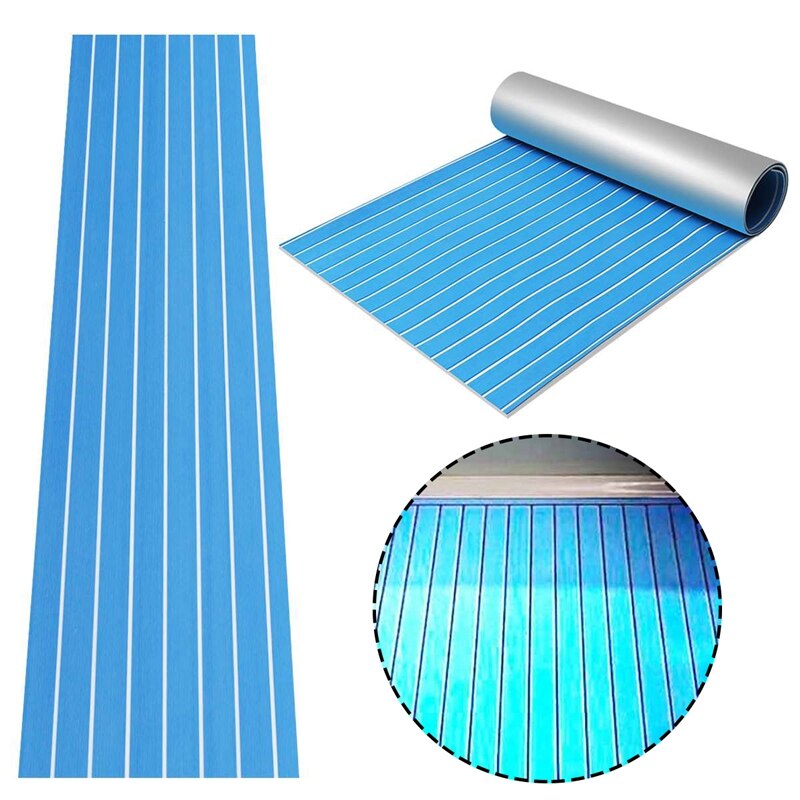 Feuille de teck en mousse EVA auto-adhésive 240X60cm Yacht tapis de sol en mousse synthétique bleu avec ligne blanche