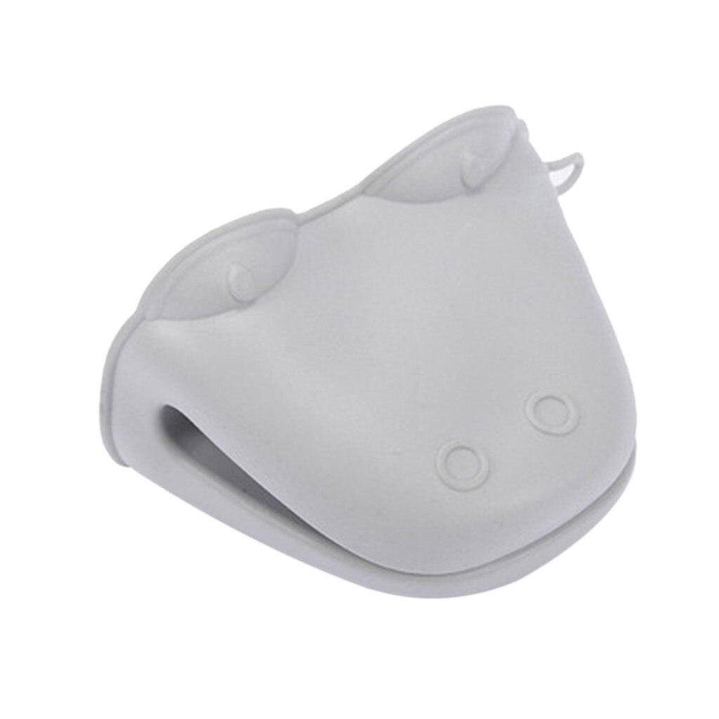 Silicone Heat Resistant Gloves Clips Cartoon Insulation Thickening Heat-Resistant High Temperature Non Stick Anti-slip Gloves: Gray