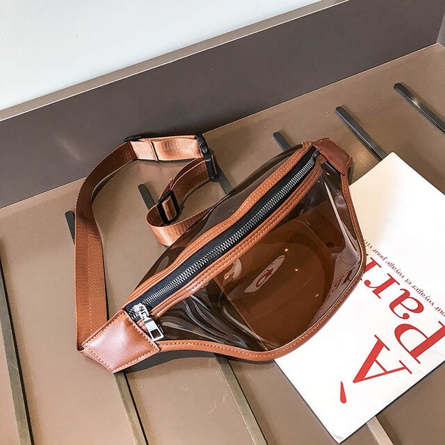 LADSOUL Nuove Donne di Modo della Cinghia del Sacchetto di 2019 di Alta Qualità IN PVC Trasparente Con Cerniera Femminile Ladie Ragazze Vita Banana Borse Cintura Donna: Brown