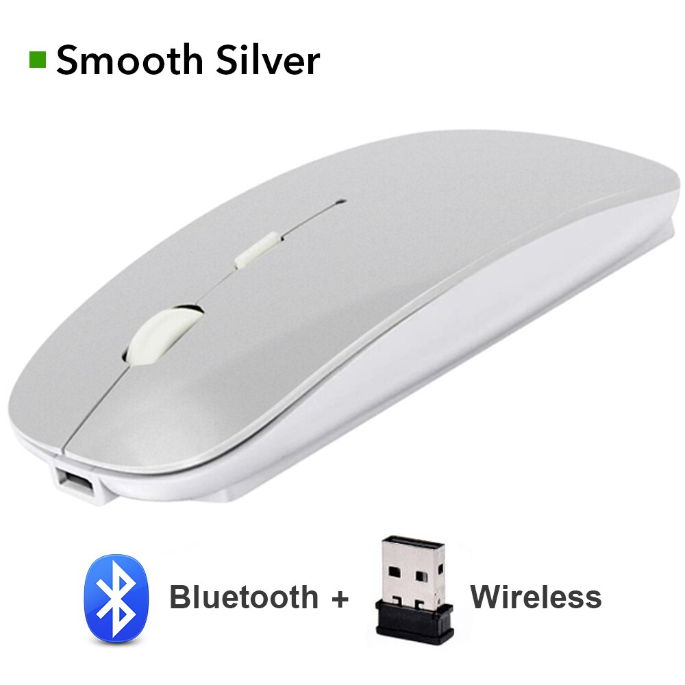 Draadloze Bluetooth Muis Draadloze Stille Computer Muis Voor Pc Laptop Mause Oplaadbare Ergonomische Muizen Optische Usb Muis: Bluetooth 4.0 Silver