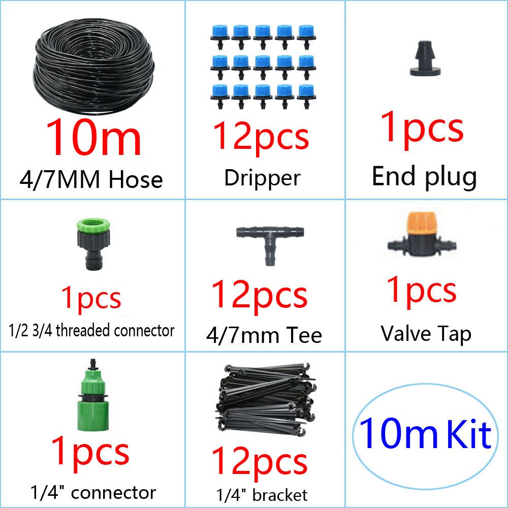 DIY Drip Irrigation System Automatic Watering Garden Irrigation Micro Drip Watering Kits with 8 Holes Drippers Sprinklers: 10M Kit