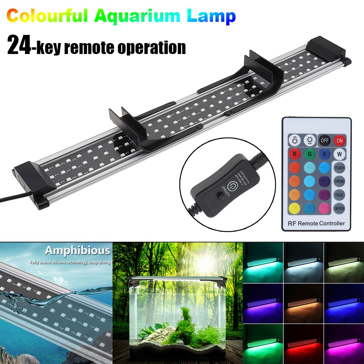 Volledige Spectrum Led Aquarium Verlichting Rgb Aquarium Licht Uitschuifbare Beugels Lamp Met Afstandsbediening