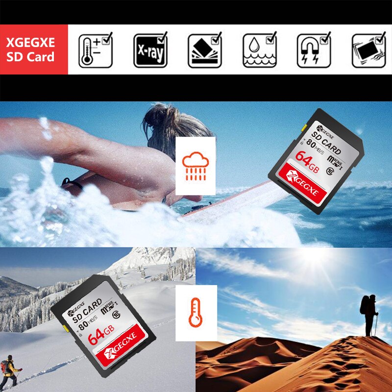 Xgegxe 32 Gb Sd-kaart 8 Gb 16 Gb 64 Gb 128 Gb Geheugenkaart 80 Mb/s Flash Drive Voor camera