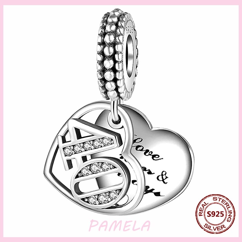 PAMELA 925 Sterling Silber Neue Arabischen Ziffern Charme 16 18 21 40 50 60 Perlen DIY Für Original Anhänger Armbinde schmuck Für Frauen: YBT755-40