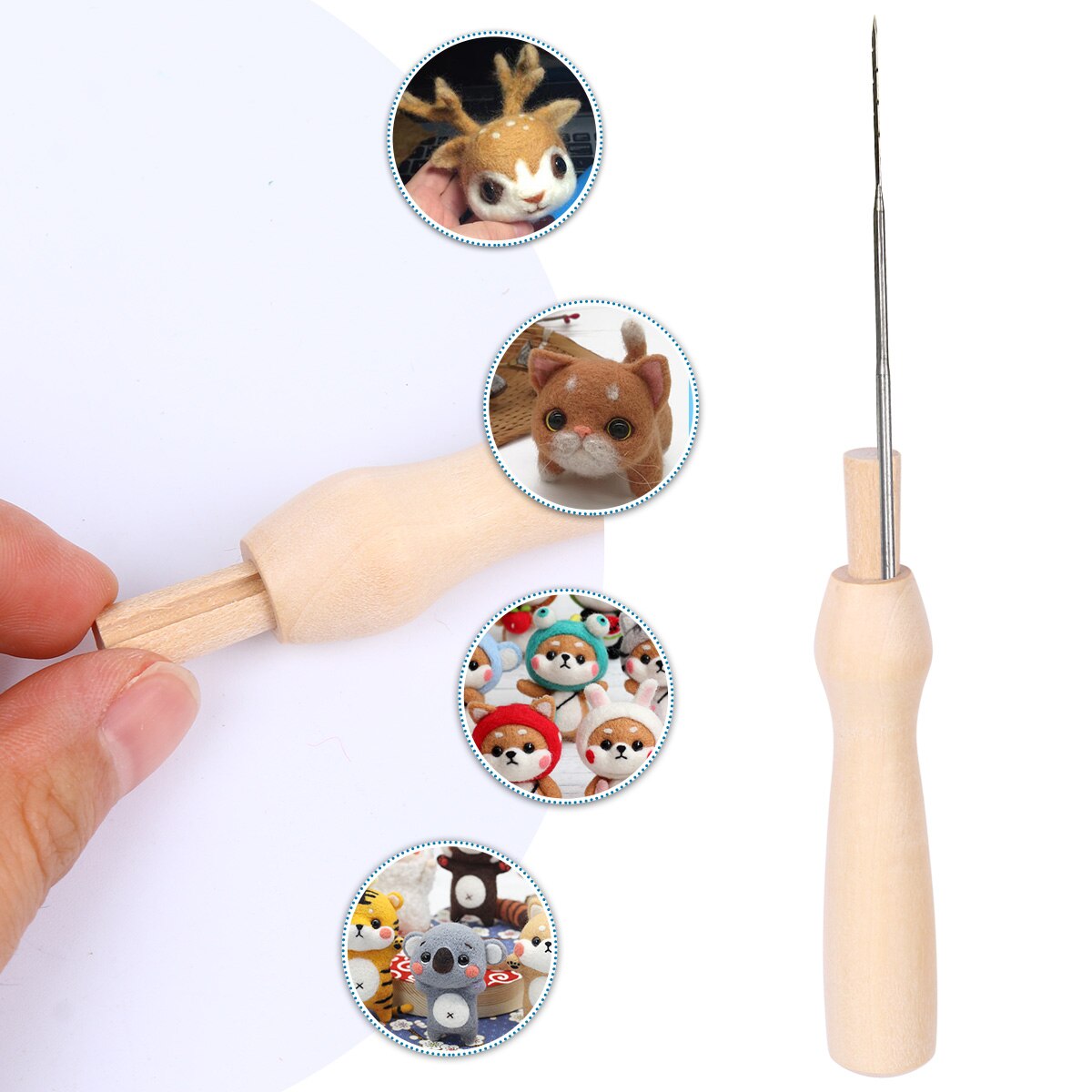 5PCS Poking Needle Wooden Handle Wool Felt Poke Tool Handle Solid Wood DIY Poking Needle Handle for Poke Tool Use A50