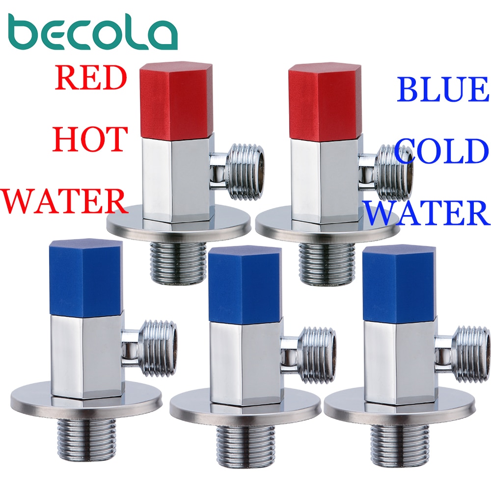 1/2"RED male x 1/2" BLUE male Brass Bathroom Cold And Water Angle Stop Valve Chrome Copper Tap Toilet Bathroom Basin laundry