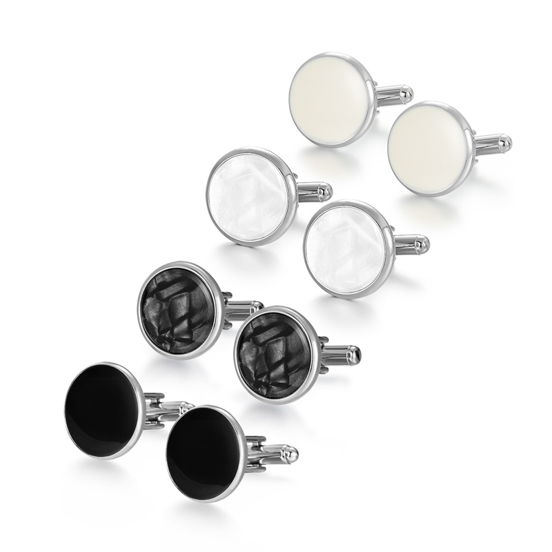 Juego de 4 pares de gemelos para hombre, recuerdos de boda, para padrinos de boda, camisa para hombre, gemelos con caja, joyería de lujo, pinzas para corbata: Plata antigua plateada