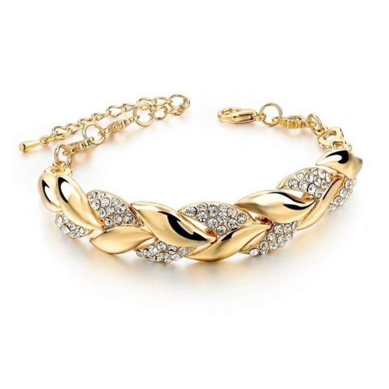 luxus Gold überzogene zirkon blatt gewebt kette Armbinde charme schmuck Armbinde für frauen geburtstag Party jahrestag