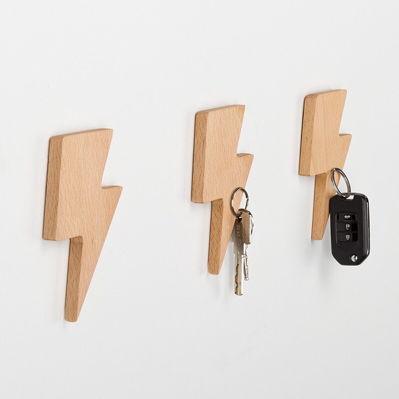 idYllife 2pc Set Wood Key Hooks Magnetic Cloud Lightening Home Decoration Wall Magnet Vestibule Keyring Holder Organization Rack