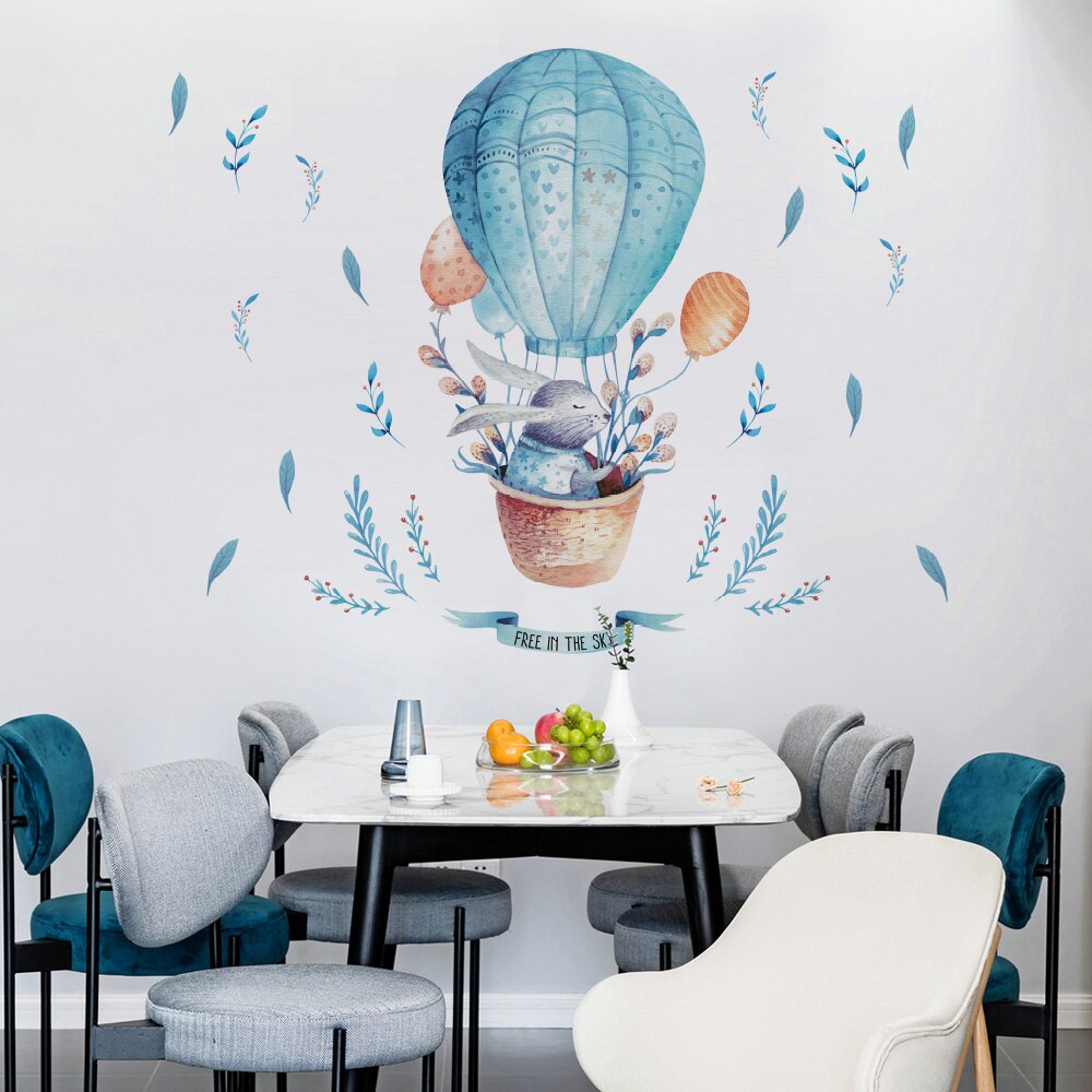 Tegneserie dyr kanin luftballon børn wallsticker klistermærker babyværelse dekoration vinyl tapet dejligt vægmaleri nordisk stil