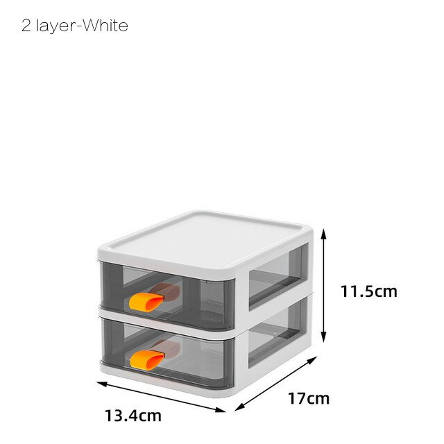 Transparent Desktop Storage Box Drawer Storage Cabinet Plastic Stationary Holder Storage For Jewelry Cosmetic Dust-proof Box: 2 layer-White