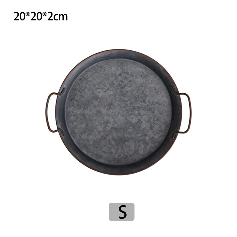 European Retro Wrought Iron Round With Handle Storage Tray Classic Metal Serving Bread Tray Photography Props for Home Decoratio: S 20x20x2cm