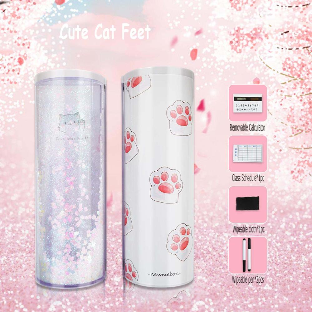 Ceative Cylindrical Pencil Box Case Quicksand Translucent Multifunction Pen Box Inner Solar Calculator Mirror Whiteboard