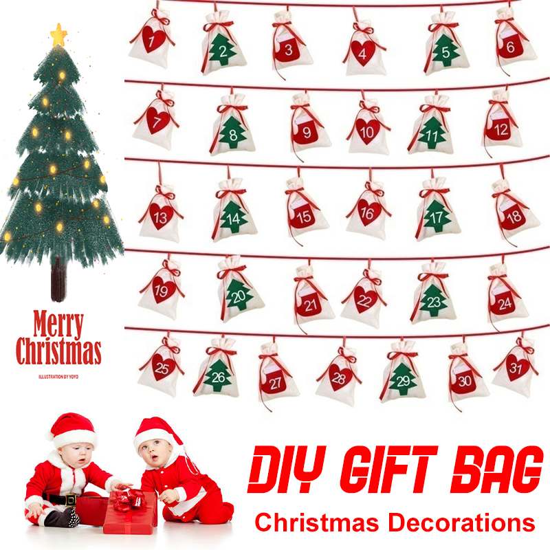 Christmas Bags Calendar Countdown Felt Bag Candy Storage Pouch DIY Christmas Advent Calendar Bag Christmas Decor