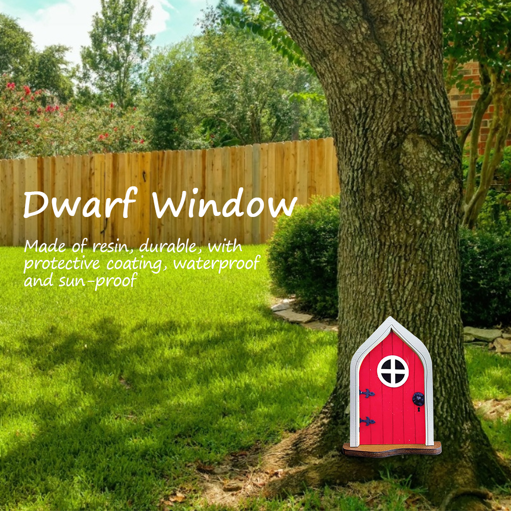 Mini Miniature Fairy Gate Yard Sculpture Courtyard Wooden Fairy Dwarf Window Door for Tree Gnome Art Garden Statues Decoration