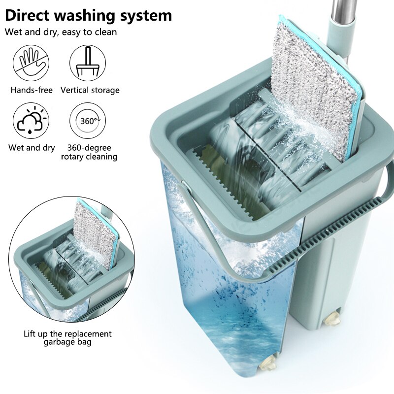 Automatic Spin Mop With Bucket Flat Squeeze Hand Free Wringing Magic Mop Microfiber Mop Pads Home Kitchen Floor Cleaning
