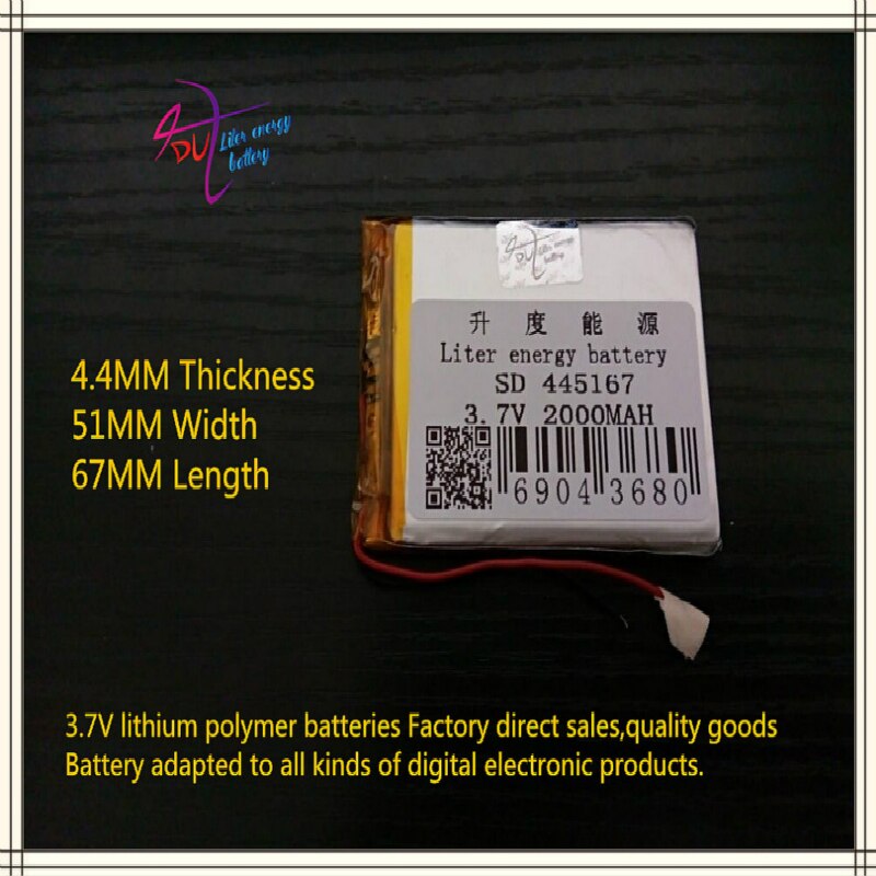 445167 455065 3,7 V,2000mAH PLIB; Batería de polímero de iones de litio/Li-ion para tableta pc,mp3,mp4, teléfono móvil, altavoz, gps,dvd