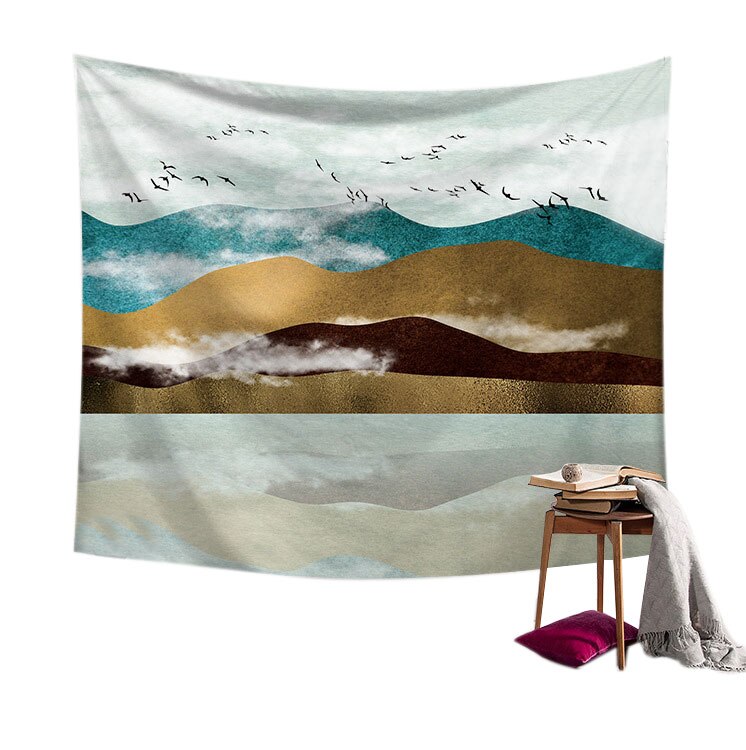 Art Deco Sun Moon Mountain Tapestry Forest Psychedelic Sun Moon Tree Mountain Tapestry Nordic Style Wall Hanging Room Home Decor: C
