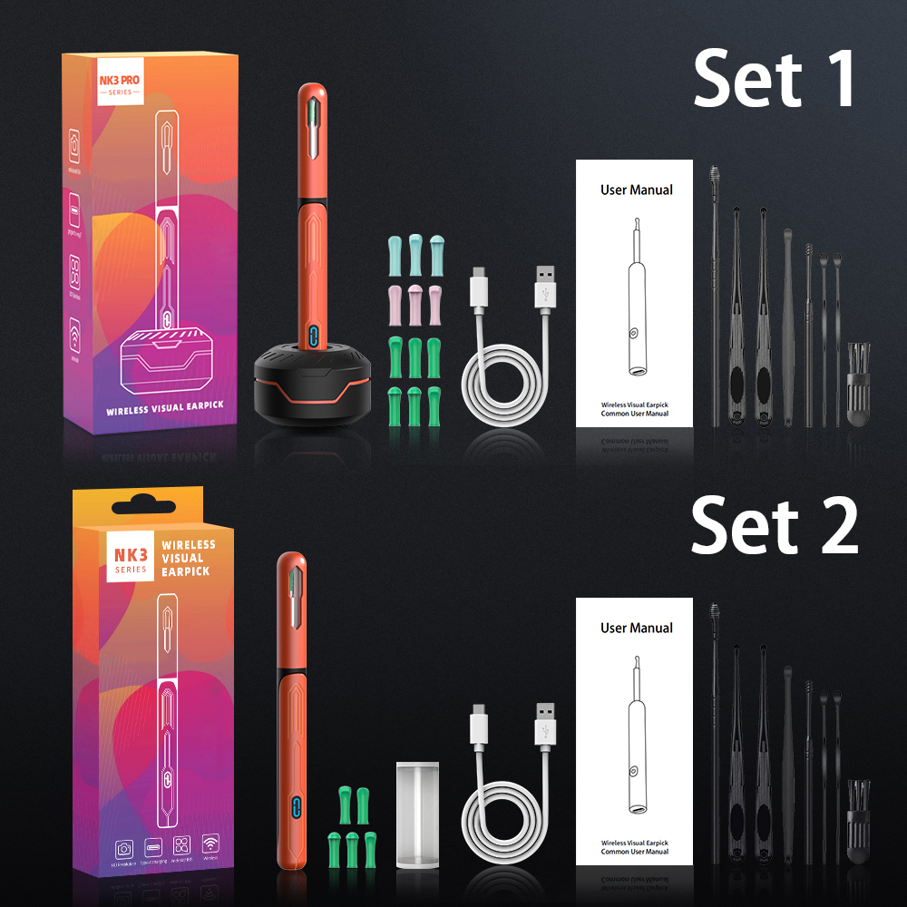 Limpiador de oídos con cámara, palos para los oídos HD, otoscopio, carga USB C, endoscopio, herramienta de eliminación de cera, palillo para los oídos, juego de limpieza de oídos NK3 Pro