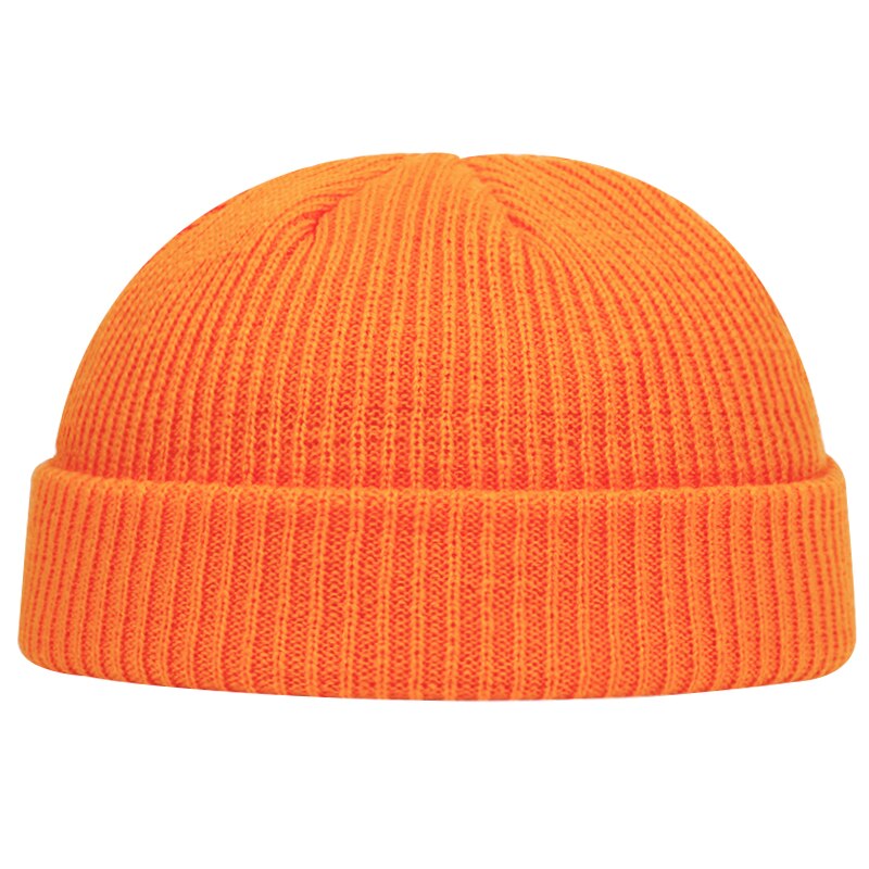 Herfst winter meloen muts heren dames gebreide muts muts schedelkap matrozenmutsen manchet kort randloos retro marineblauwe hoeden casquette: Oranje
