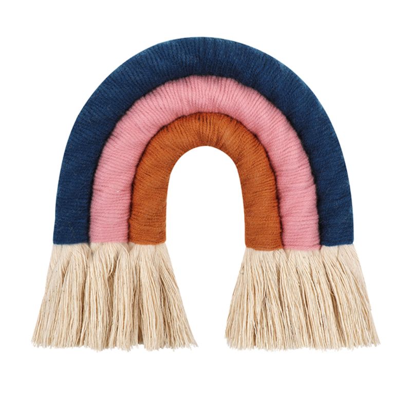 Adorno colgante de pared de arco iris de puntos, tejido hecho a mano, macramé, decoración nórdica para el hogar, guardería, habitación de niños, arte artesanal
