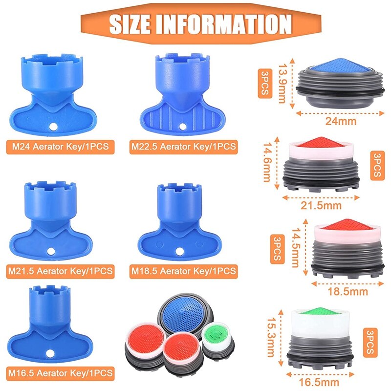 ! 12 Pieces Faucet Aerator for Cache Aerators and 5 Pieces Cache Faucet Aerator Key Removal Wrenches, Cache Aerators