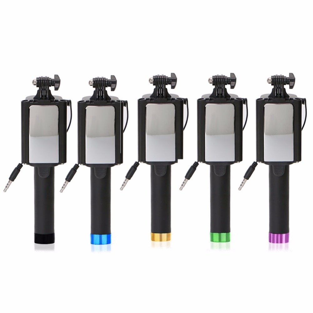 Mini palo de selfie universal con espejo para iPhone 5S 6S Samsung S8 S7 Cable de mano Monopod extensible portátil