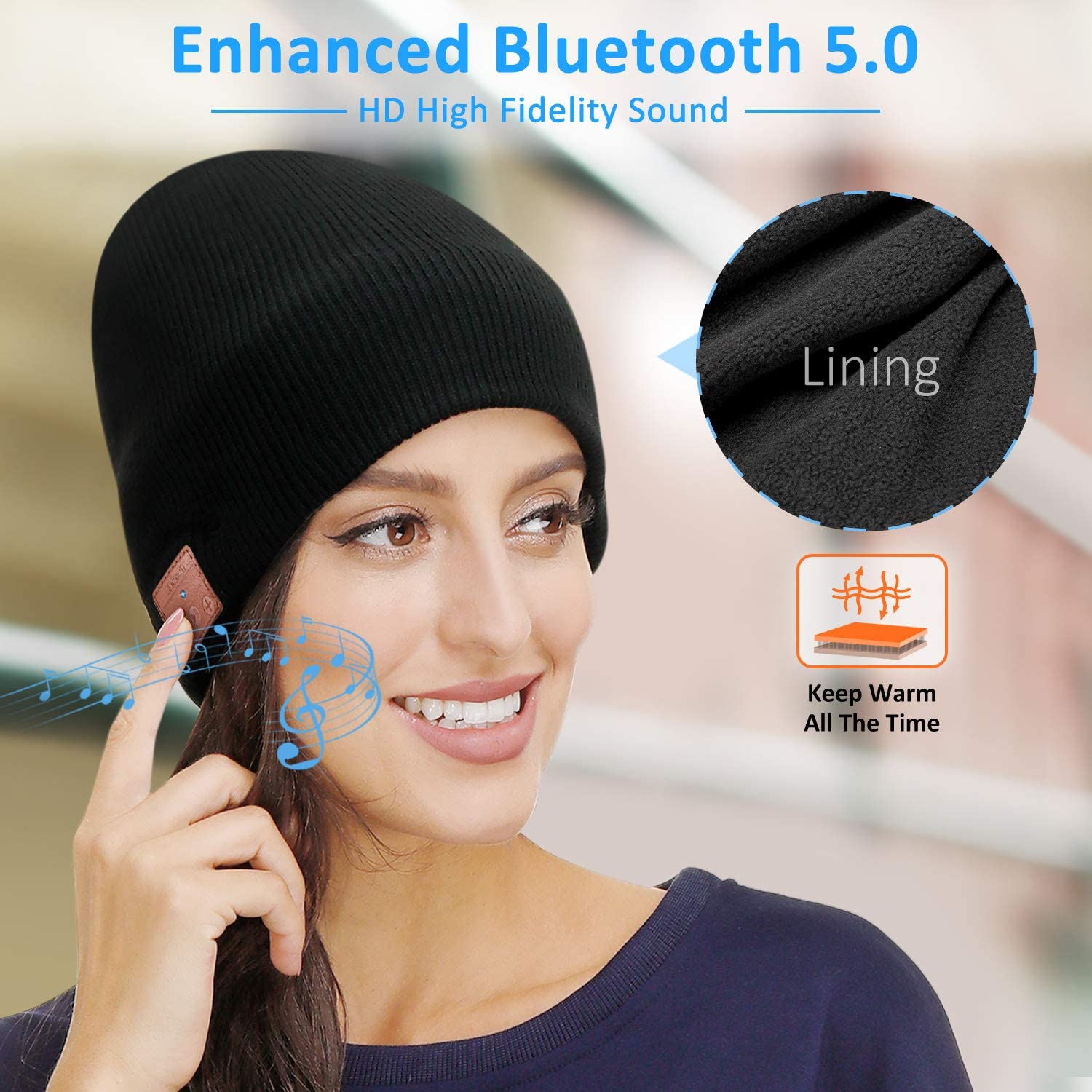 Beanie-auriculares inalámbricos V5.0 con Bluetooth para hombre y mujer, audífonos Unisex de música de punto, con altavoces estéreo HD integrados, de invierno