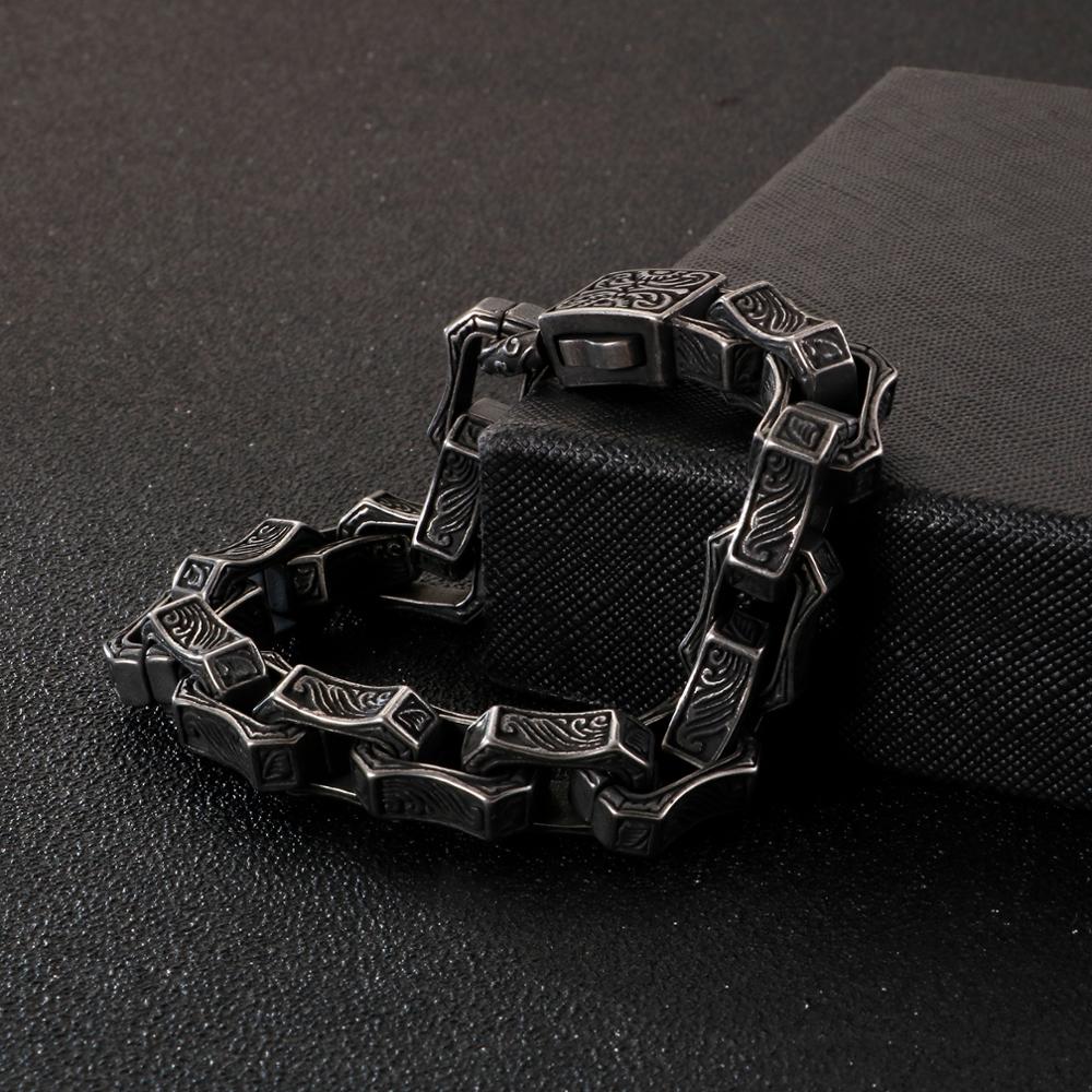 Punk Vintage Crub Platz Box Link Kette Manschette Männer Armband Matt Schwarz/Silber Farbe Viking Männlichen Armreif Modeschmuck