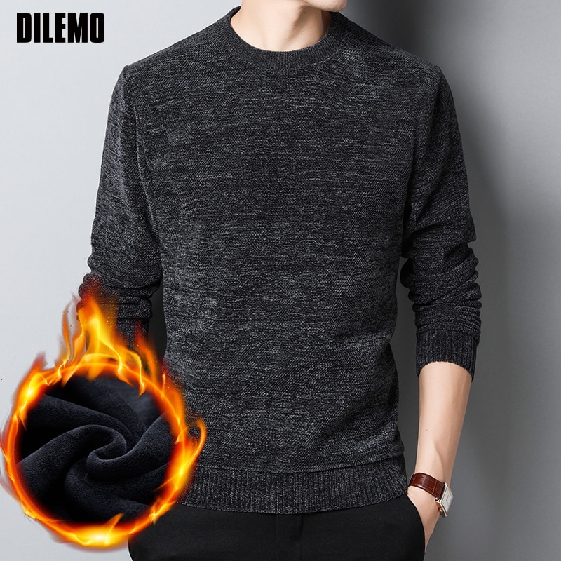 Tyk fløjl mærke trøjer mænd pullover varm slim fit trøjer strikning vinter koreansk stil casual mænd tøj
