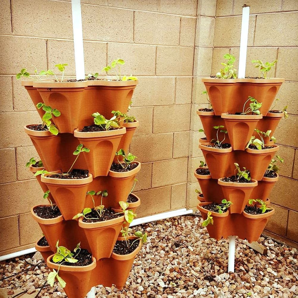 5PCS Stackable Flower Pot Garden Accessories Plant Pot Planters Plastic Tower With Tray Garden Pot Strawberry Vegetable Planter