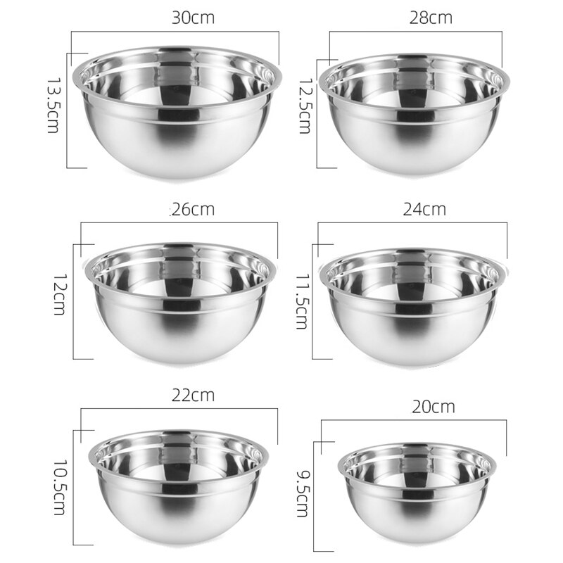 Multi-tamanho de aço inoxidável conjunto de bacias de salada de frutas de nidificação tigela de salada de cozinha de armazenamento de alimentos tigela de mistura de cozinhar para preparar: 20-30cm Bowls Set