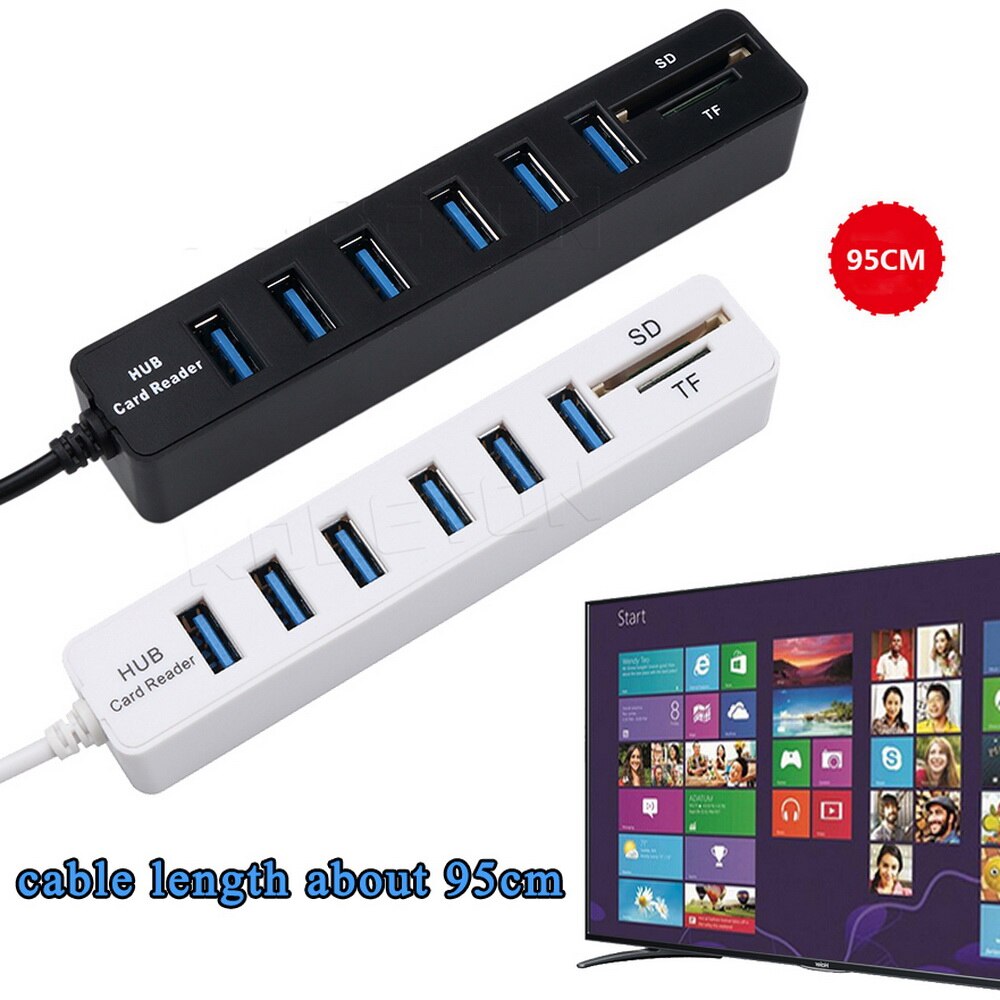 Kebidu USB Hub 3/6 Poorts USB Splitter USB2.0 Om USB3.0 Met TF SD Kaartlezer Voor PC